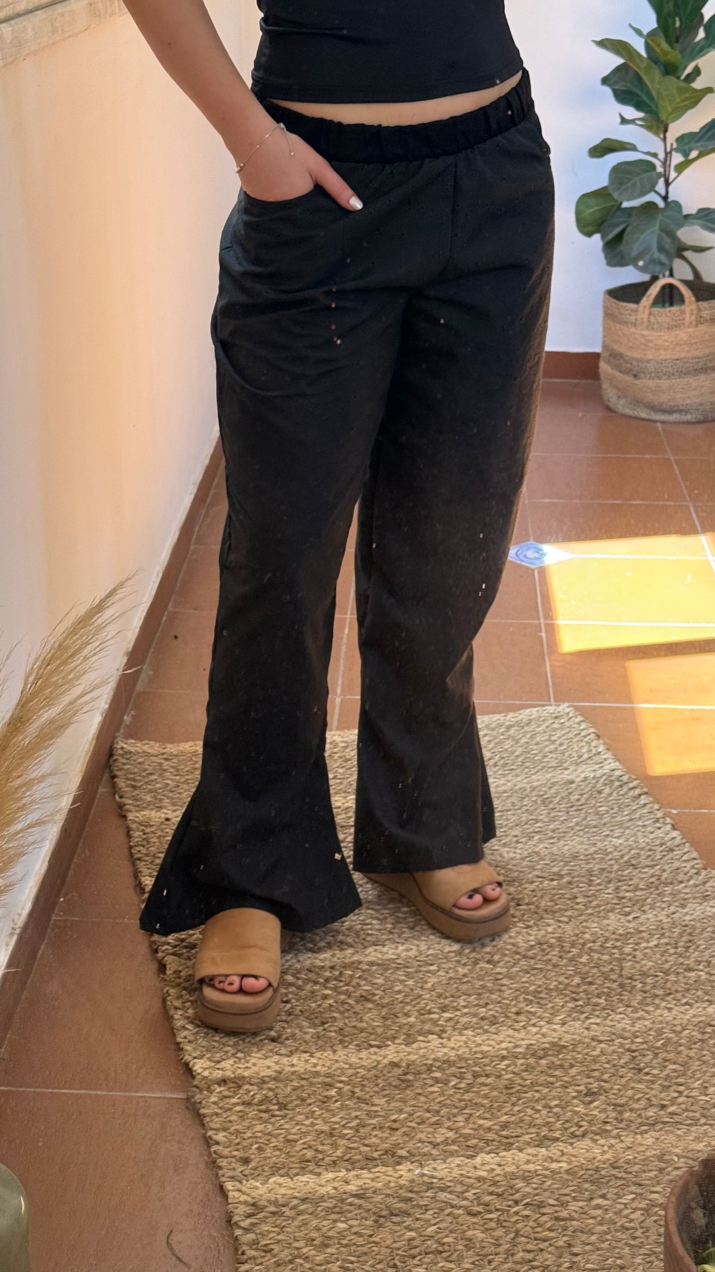 pant broderie negro