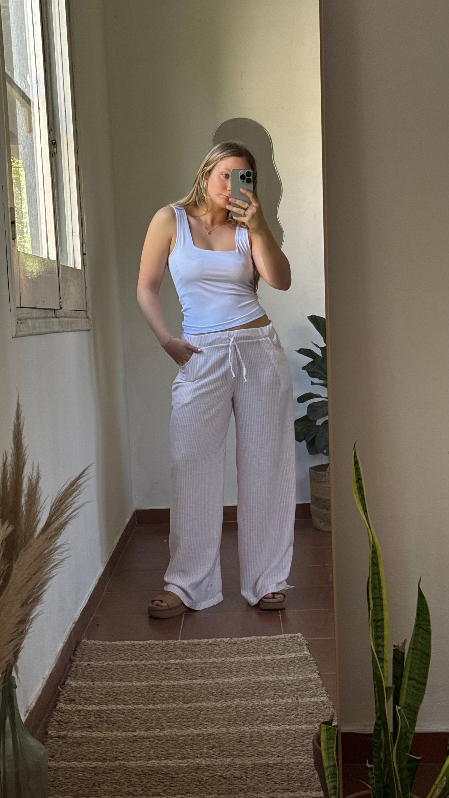 pant lino rayas rosa