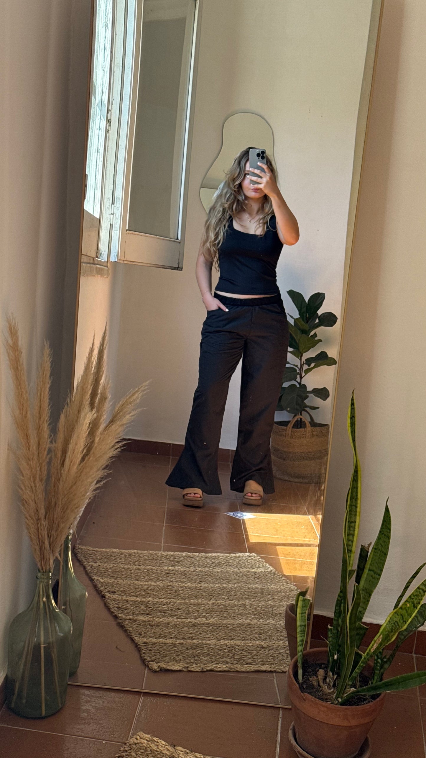 pant broderie negro
