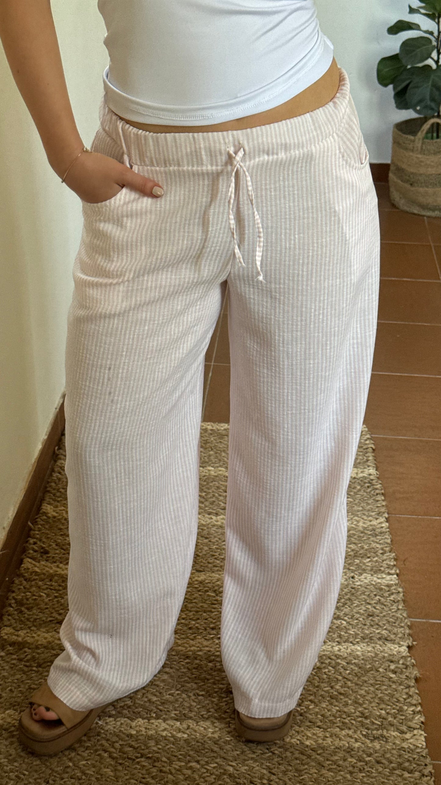 pant lino rayas rosa